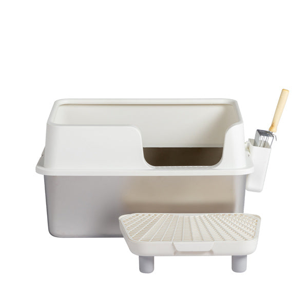 Premium Stainless Steel Litter Box with Shovel, Foot Pad